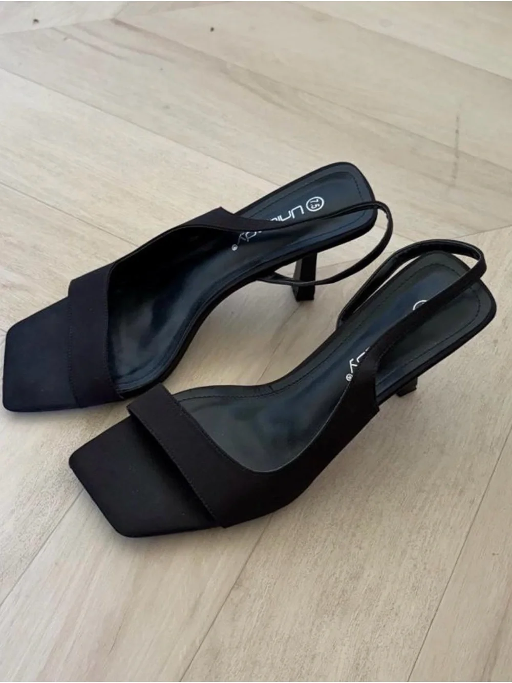 Windsor Black Square-Toe Slingback Heels